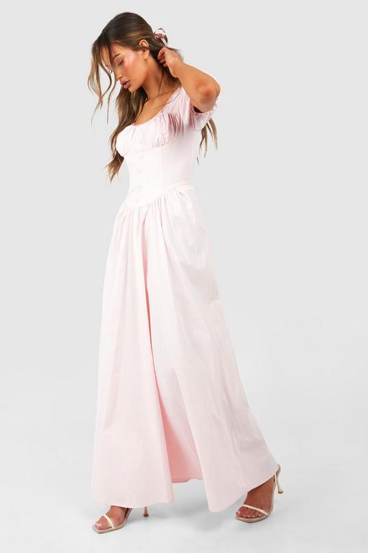 Puff Sleeve Milkmaid Maxi Dress | boohoo USA Puff Sleeve Milkmaid Maxi Dress | boohoo USA